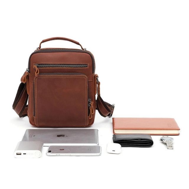 JOYIR Genuine Leather Small Messenger Bag for Men Vintage Shoulder Crossbody Bags for Work Business Travel